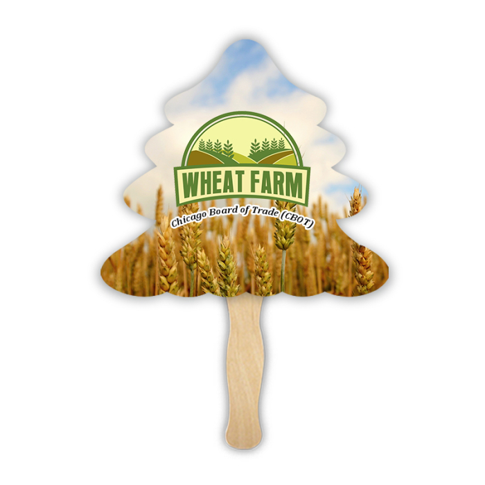 Imprinted Lightweight Two Sided Single Paper Evergreen Shape Hand Fans