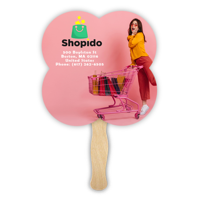 Promotional Lightweight Single Sided Clover 2 Shape Paper Hand Fans