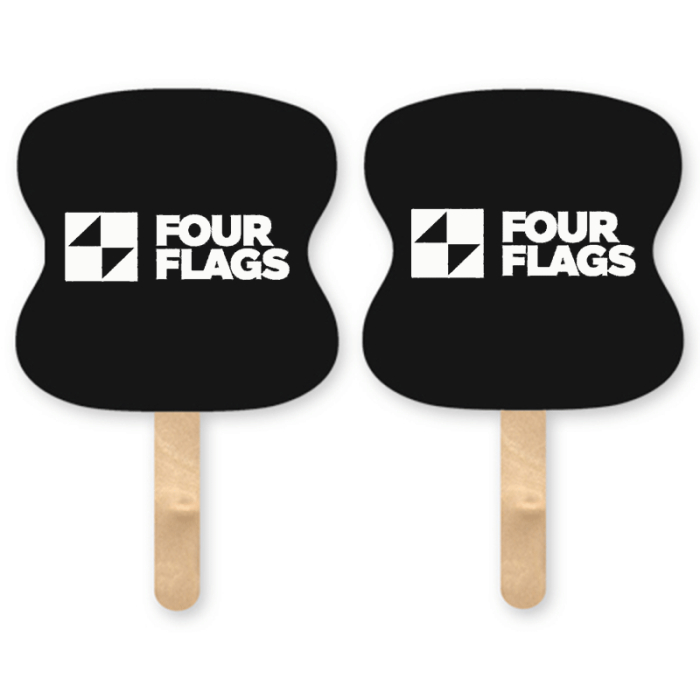 Promotional Mini Hourglass Shape Sandwich Hand Fans with Wood Stick Handle
