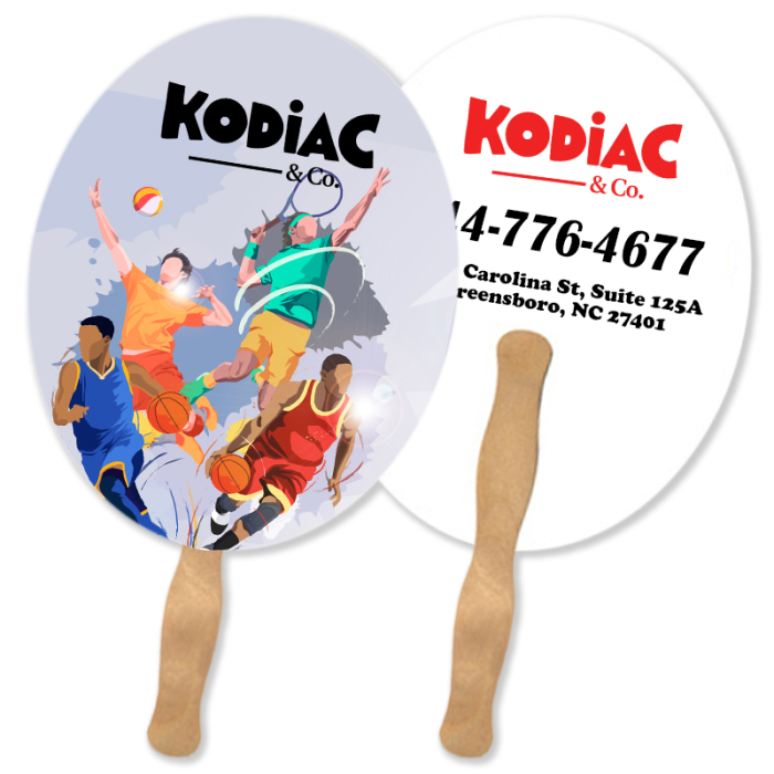 Promotional Oval Lightweight Two Sided Single Paper Hand Fans 