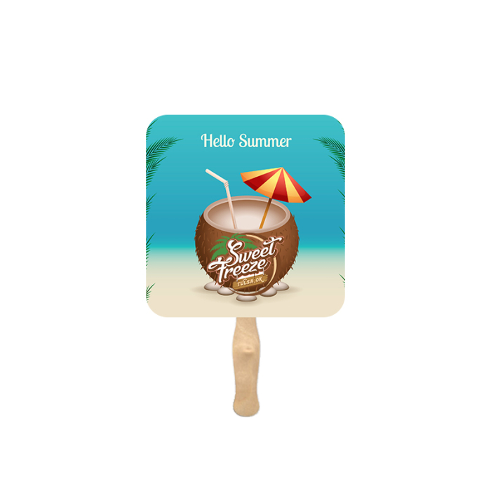 Promotional Rounded Square Lightweight Single Sided Paper Hand Fans 