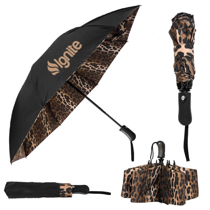 46 Inch Arc Custom Imprinted Leopard Inverted Folding Umbrellas