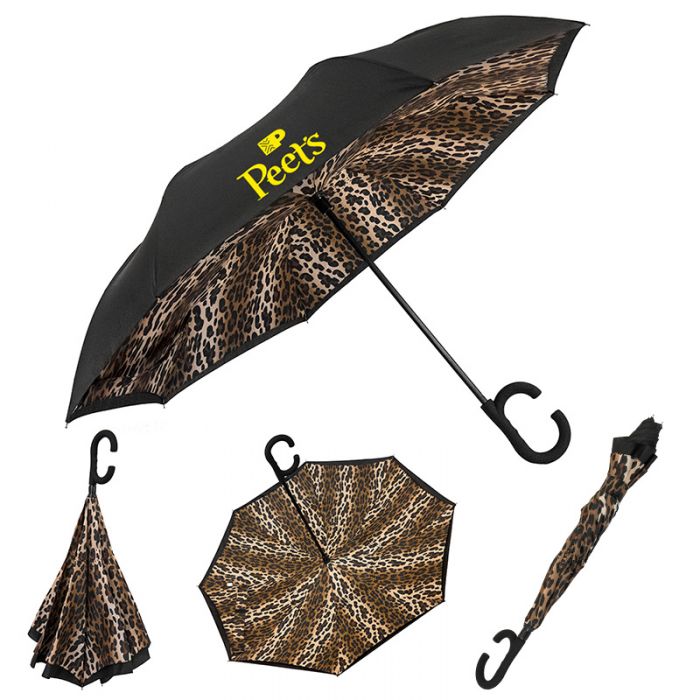 46 Inch Arc Personalized Leopard ViceVersa Inverted Umbrellas