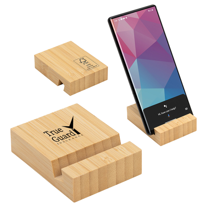 Personalized FSC® Bamboo Bloc Phone Stands