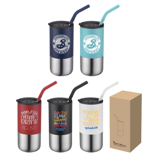 16 Oz Double Wall Tumblers with Straw