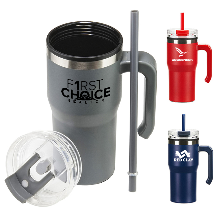 20 Oz Custom Outback Stainless Steel and Polypropylene Mugs with Lids and Straws