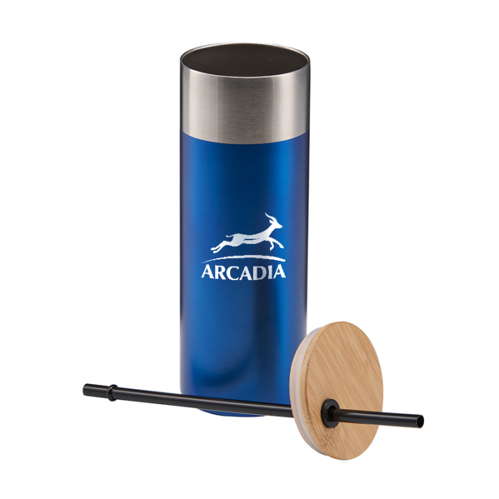 Custom Printed 20 Oz Stainless Steel Tumblers with Bamboo Lid and Straw