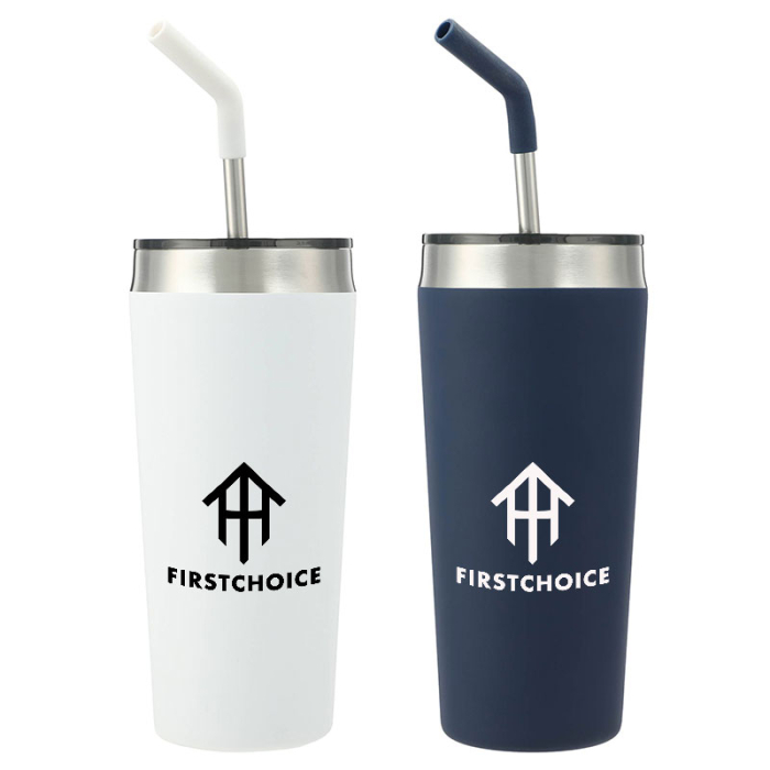 Custom Printed Faye 20 Oz Vacuum Tumbler with Stainless Steel Straws