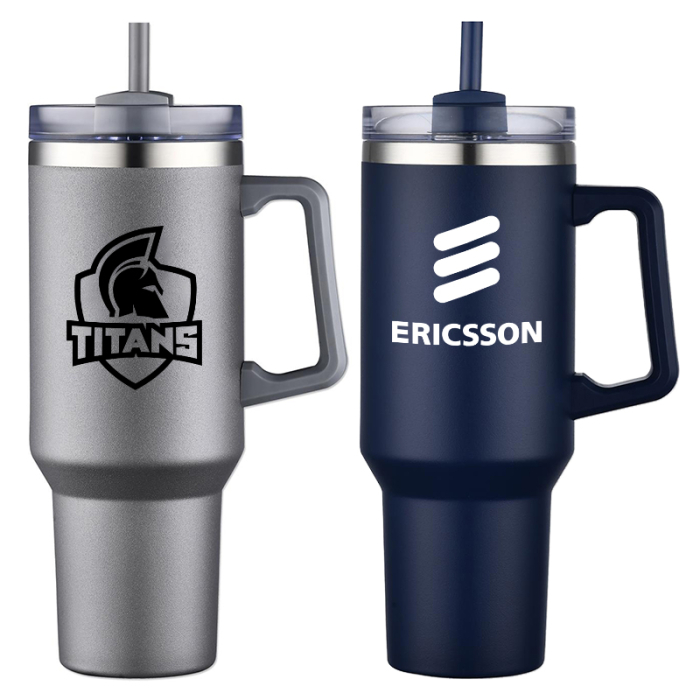 Customized 40 Oz Stainless Steel Travel Mugs with Handles and Straws