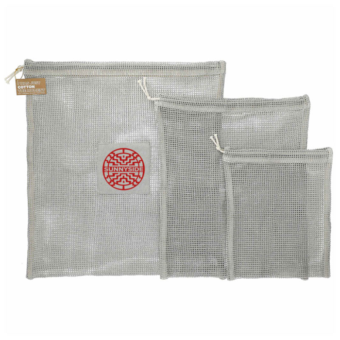 Customized Recycled Cotton Mesh Cinch Pouch Sets