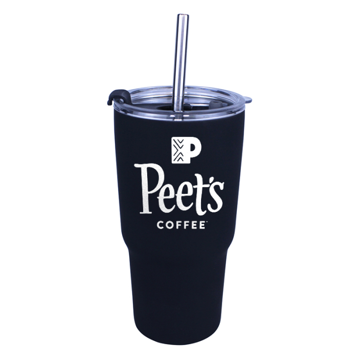 Halcyon® Custom 20 Oz Tumblers with Stainless Straws/Flip Top Lids