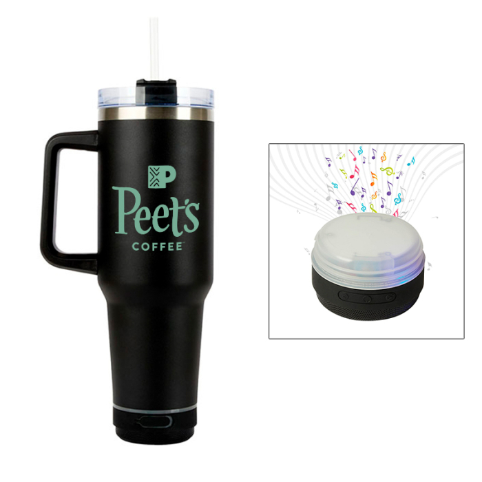 iCOOL® Personalized Borrego 40 Oz Double Wall Stainless Steel Travel Mugs with Speakers