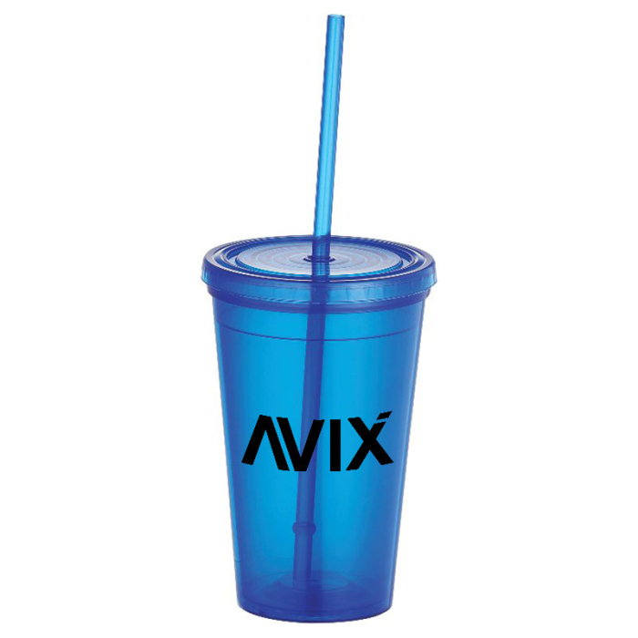 Imprinted Iceberg 16 Oz Double-Wall Tumbler with Straws