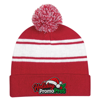 Two-Tone Knit Pom Beanie with Cuff