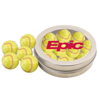 Round Tins with Chocolate Tennis Balls