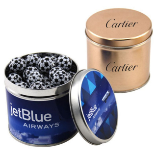 Round Tins with Chocolate Soccer Balls