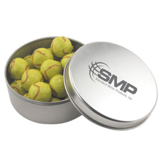 Round Tins with Chocolate Tennis Balls