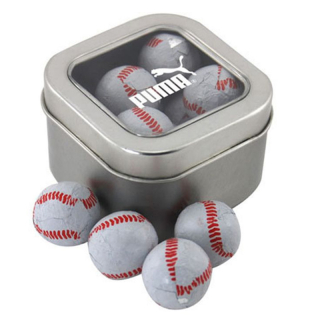 Window Tins with Chocolate Baseballs