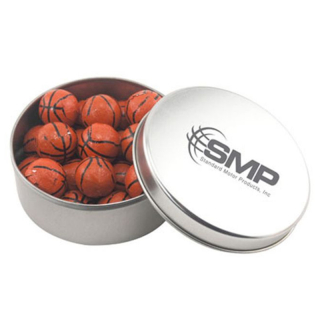 Round Tins with Chocolate Basketballs