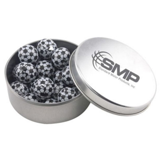 Round Tins with Chocolate Soccer Balls