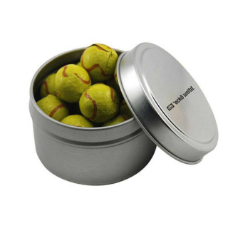 Round Tins with Chocolate Tennis Balls