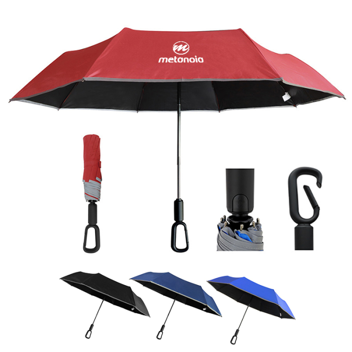 46 Inch Arc Personalized Ridgeline Reflective Umbrellas with Carabiner Handles