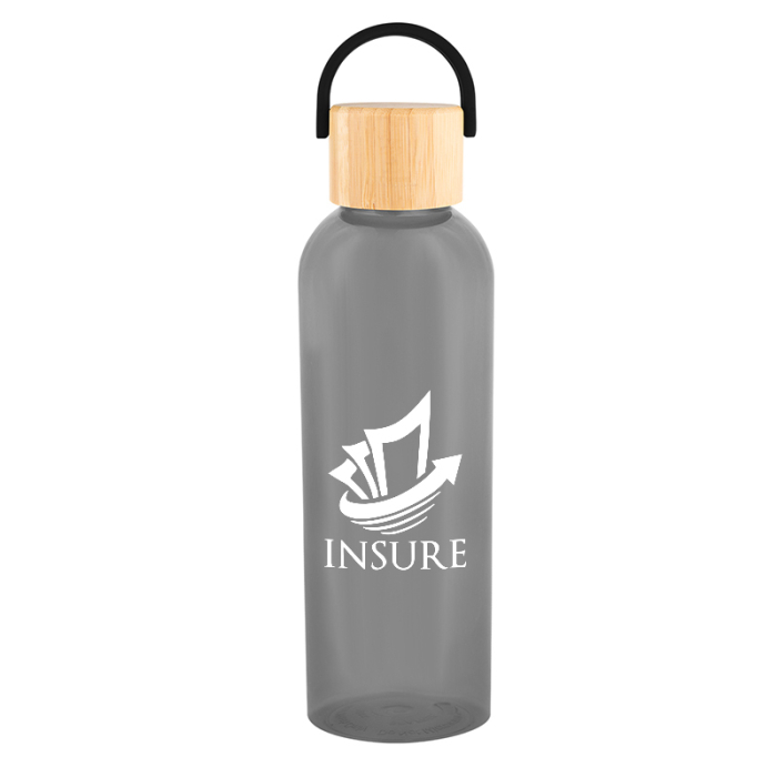 Custom Printed 20 Oz Ally rPET Bottles with Bamboo Lids and Easy Carry Handles