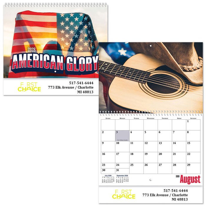 Custom Printed Full Color American Glory Spiral Wall Calendars