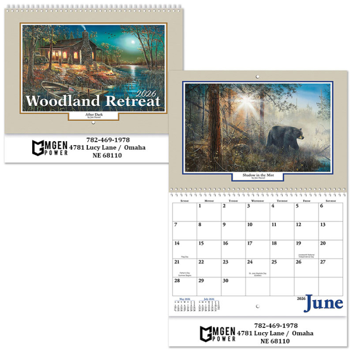 Custom Printed Full Color Woodland Retreat Spiral Wall Calendars