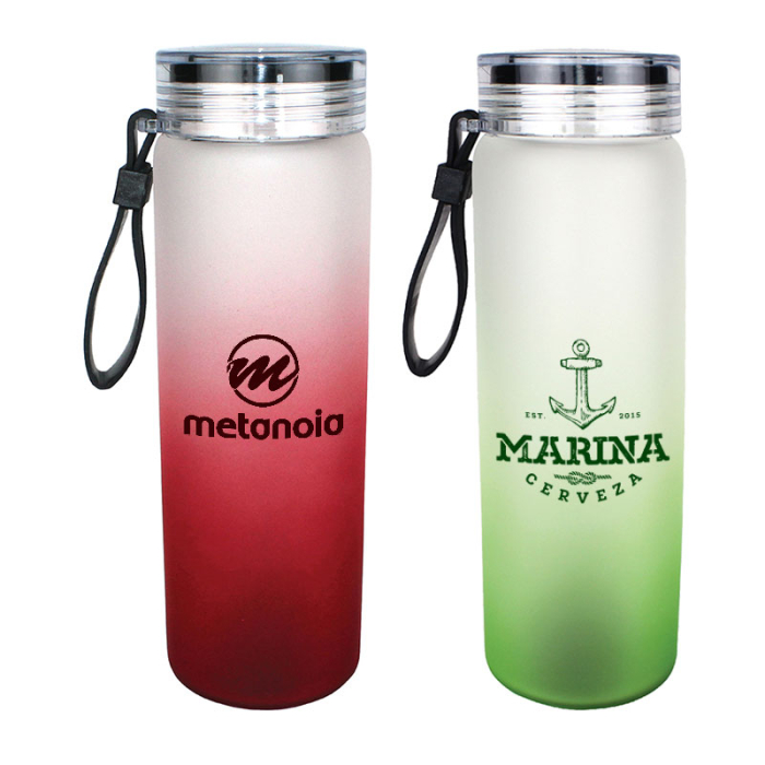 Halcyon® Custom 20 Oz Frosted Glass Bottles with Screw on Lids