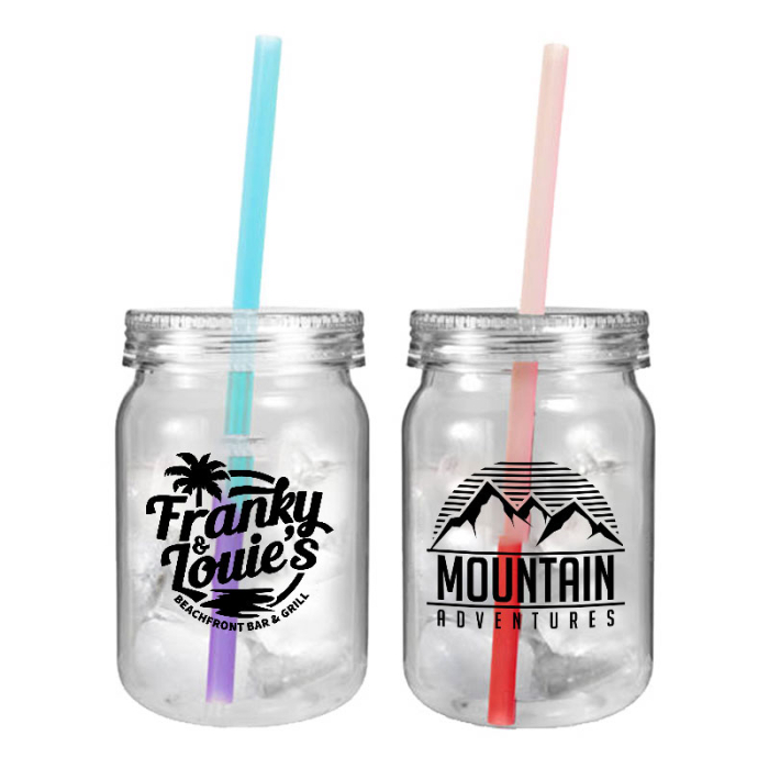 Imprinted 24 Oz Plastic Mason Jars with Mood™ Straws