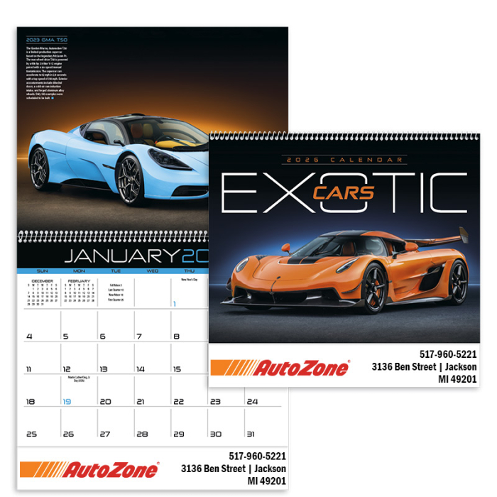 Imprinted Exotic Cars Wall Calendars