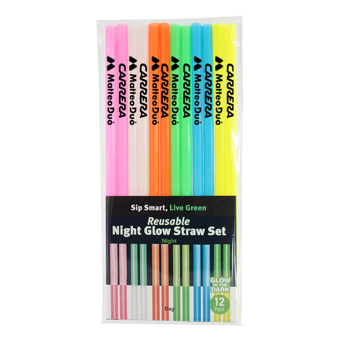 Imprinted Nite Glow Reusable Straws - 12 Packs