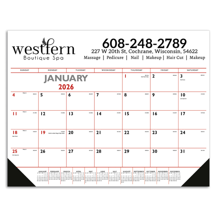 Imprinted Red and Black Desk Pads with Vinyl Corners