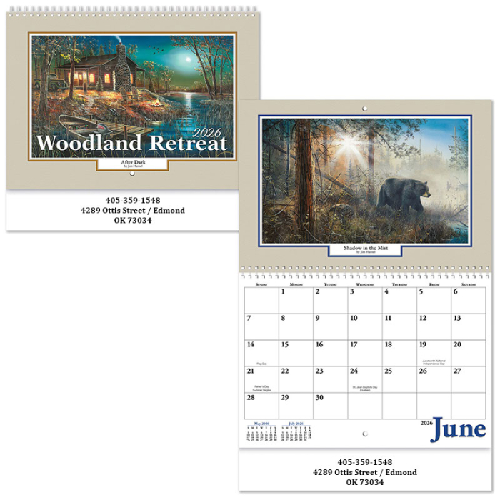 Imprinted Woodland Retreat Spiral Wall Calendars