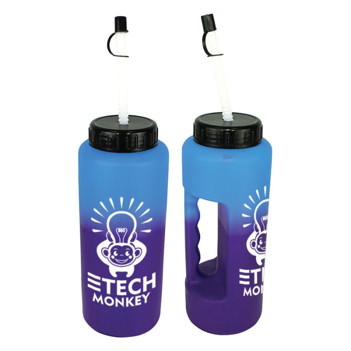 Mood™ Custom 32 Oz Grip Bottles with Flexible Straw