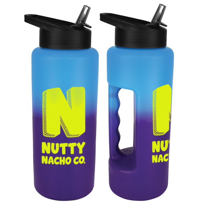 Mood Custom Imprinted 32 Oz Grip Bottles with Straw Cap Lid