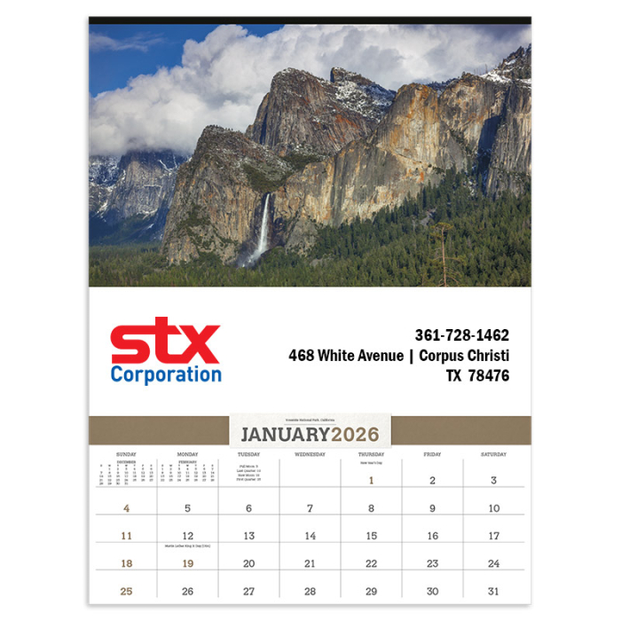 Personalized American Splendor Wall Calendars with Date Blocks