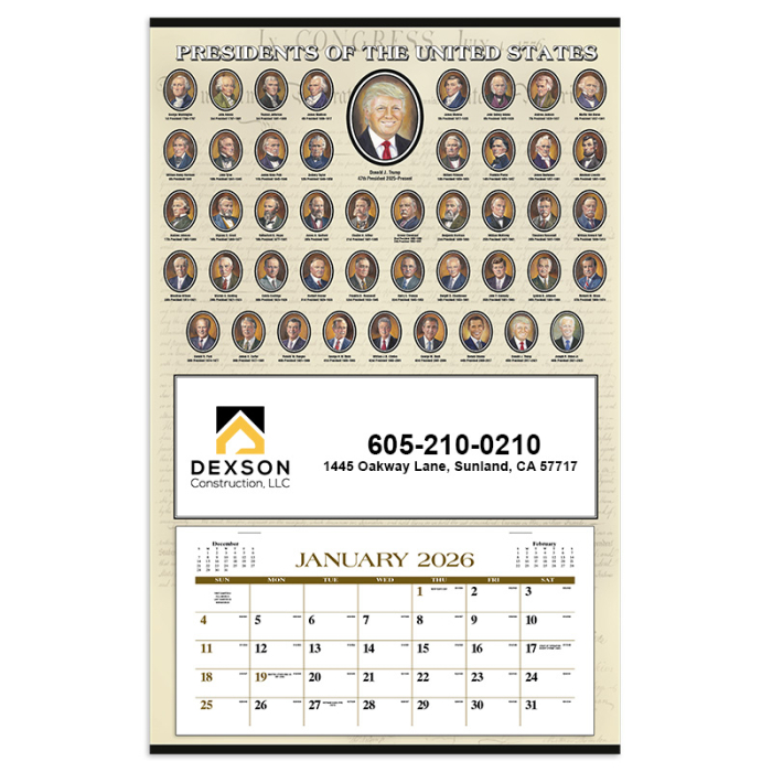 Promotional Presidents Hanger 12-Month Wall Calendars
