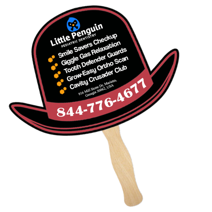Custom Printed Derby Hat Shape Two Sided Single Paper Hand Fans