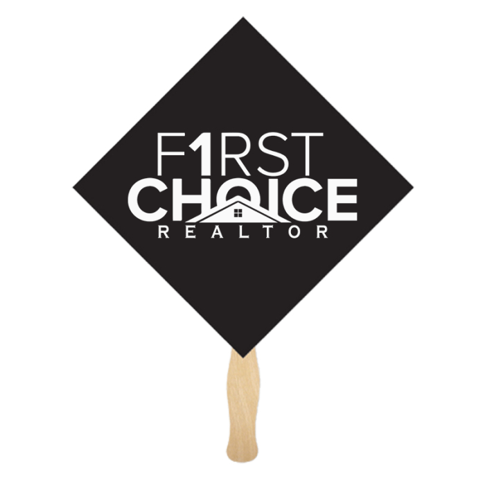 Custom Printed Diamond Shape Single Hand Fans with Stick 