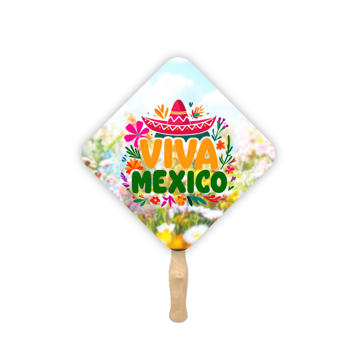 Custom Printed Diamond Shape Two Sided Single Paper Hand Fans 