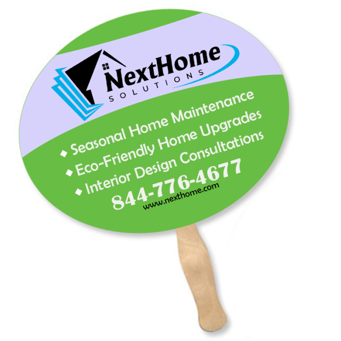 Custom Printed Oval Shape Single Sided Paper Hand Fans 