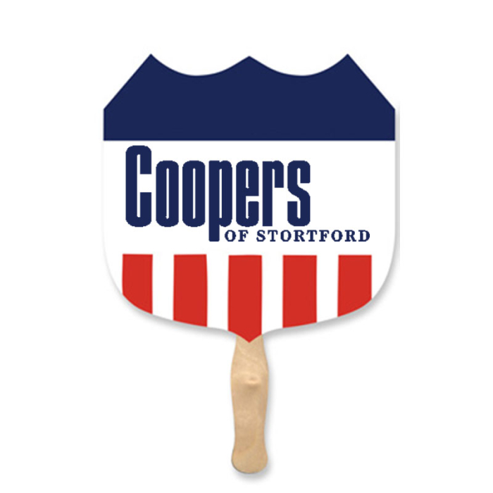 Custom Printed Shield Shape Single Sided Paper Hand Fans 