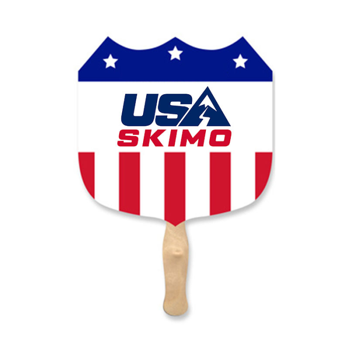 Customized Shield Shape Two Sided Single Paper Hand Fans 