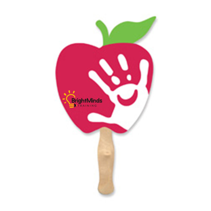 Imprinted Apple Shape Two Sided Single Paper Hand Fans 