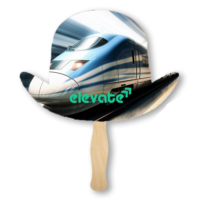 Imprinted Derby Hat Shape Single Sided Paper Hand Fans