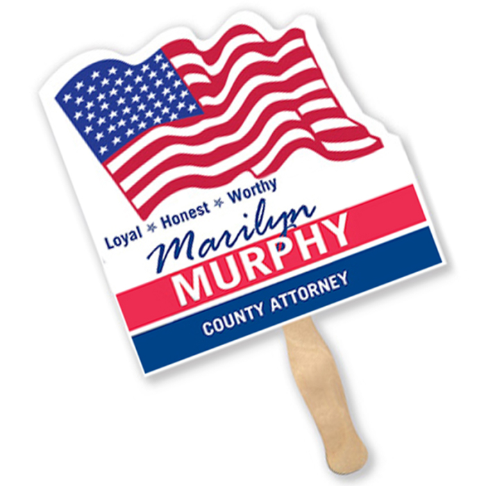 Imprinted Flag Shape Single Sided Paper Hand Fans 