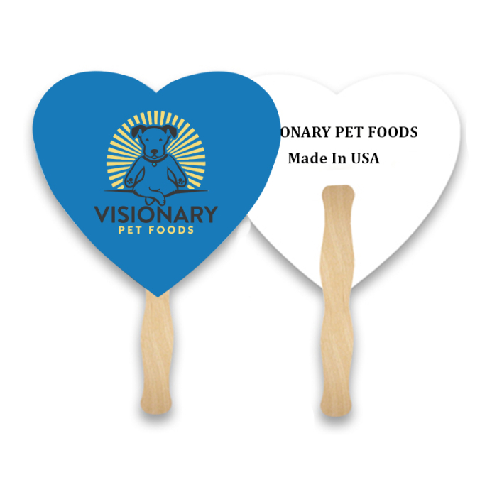 Imprinted Heart Shape Two Sided Single Paper Hand Fans 