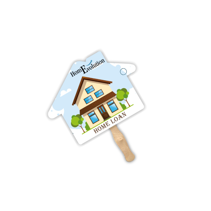 Imprinted House Shape Single Sided Paper Hand Fans 